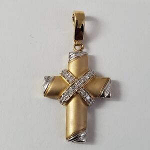 14K Gold CrissCross Slider Omega Pendant